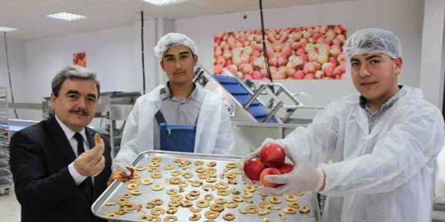 Amasya’da okulda meyve kurutma tesisi kuruldu, elma cipsi üretimine başlayan öğrencilerin hedefleri büyük