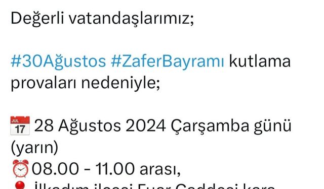 Samsun’da 30 Ağustos provaları nedeniyle bazı yollar trafiğe kapalı olacak